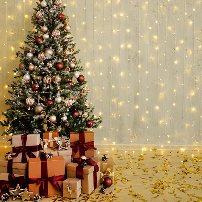 MEHOFOND 100ft 300 LED Christmas String Lights, 8 Lighting Modes Fariy LED String Lights, Timer Plug in Xmas Bday Wedding Party Decoration Outdoor Indoor Holiday Garden Decor (Warm White)(Connectable)
