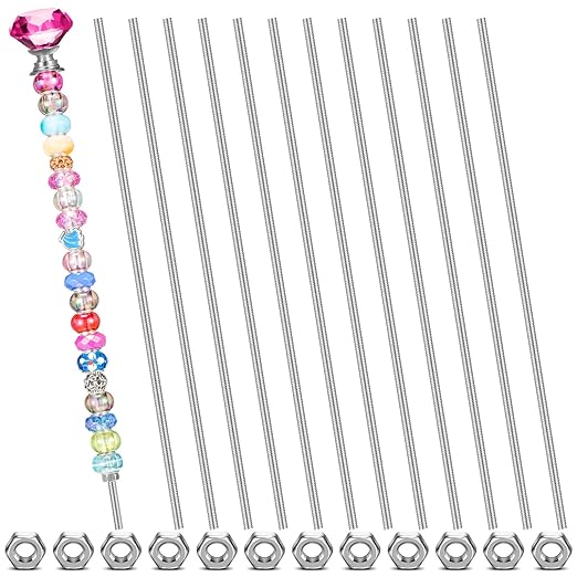 LEIFIDE 8/32 Inch 4mm Threaded Rod with Hex Nuts 4mm Stainless Steel Threads Studs Rods Stainless Steel Fully Threaded Hex Nuts for Beaded Garden Stake Rods(24 Pcs,14 Inch)