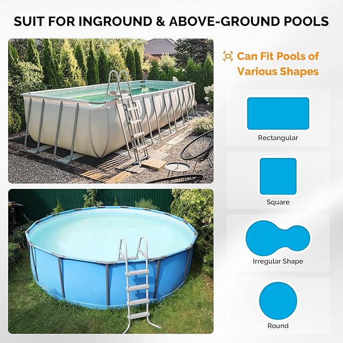 VINGLI 16 FT Pool Cover Reel Set, Adjustable Solar Cover Reel for Above Ground Pools with 4' to 16' Width & Adjustable 45.6” - 67.2” Height