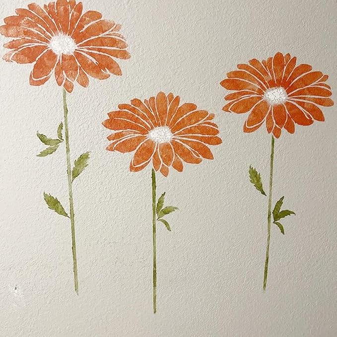 Large Flower Stencils Painting on Wood Reusable Floral Wall Stencil Templates for Painting on Wood Furniture Garden Fence Wall Mural(Sunflower)