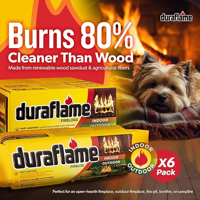 Duraflame 12-Pack Indoor/Outdoor Logs for Fireplace & Fire Pit, 3-Hour Burn, 4.5lb Each (2 Pack + Matches)