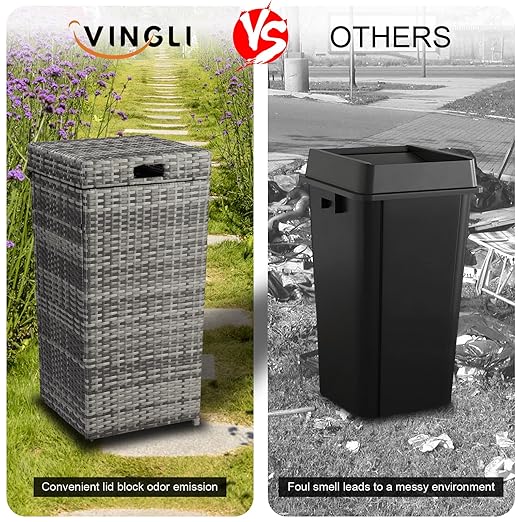 VINGLI 27 Gallon Trash Can, Dustbin with Convenient Lid for Patio, Garden, Yard, Outdoor Kitchen (Grey with Gradient)