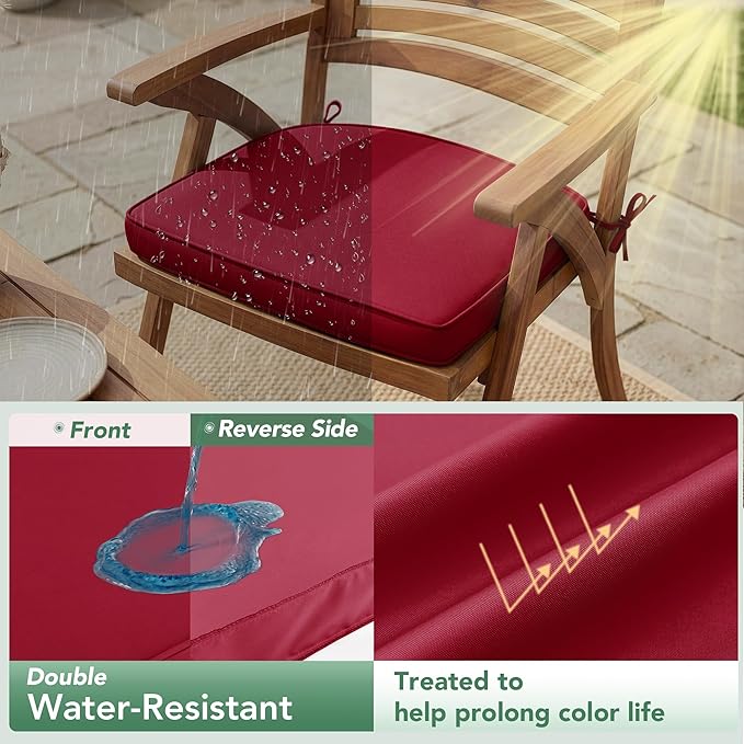 Outdoor Chair Cushions Set of 4: Waterproof & Fade Resistant Patio Furniture Cushions - 19 x 19 x 2 Inch Non Slip Round Corner Seat Cushion Pads with Removable Cover for Garden Yard Lawn, Burgundy
