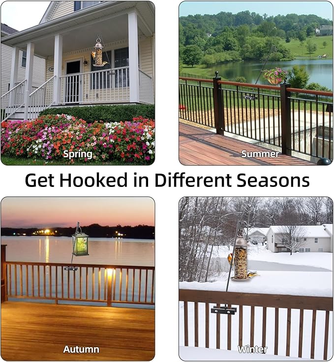 Deck Railing Plant Hanger Outdoor-Deck Hook Railing Mount，Metal Bird Feeder Hanger for Deck Railing,Fence Shepherds Hooks Pole Bracket for Hanging Hummingbird Feeder,Planter,Flower Baskets