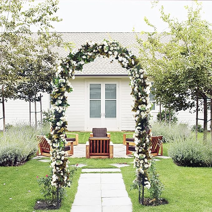 Garden Arch, Outdoor Flower Garden Arch Trellis, Sturdy Steel Arbor for Climbing Plants, Wedding Decoration, 94" H x 55" W, Black