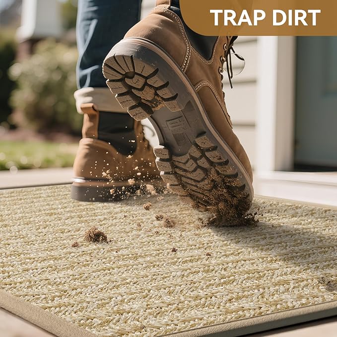 Front Door Mat 31"x47", Heavy Duty Waterproof Dirt Trapping Non-Slip Doormats, Low Profile Entrance Mats for Front Indoor/Outdoor, Brown