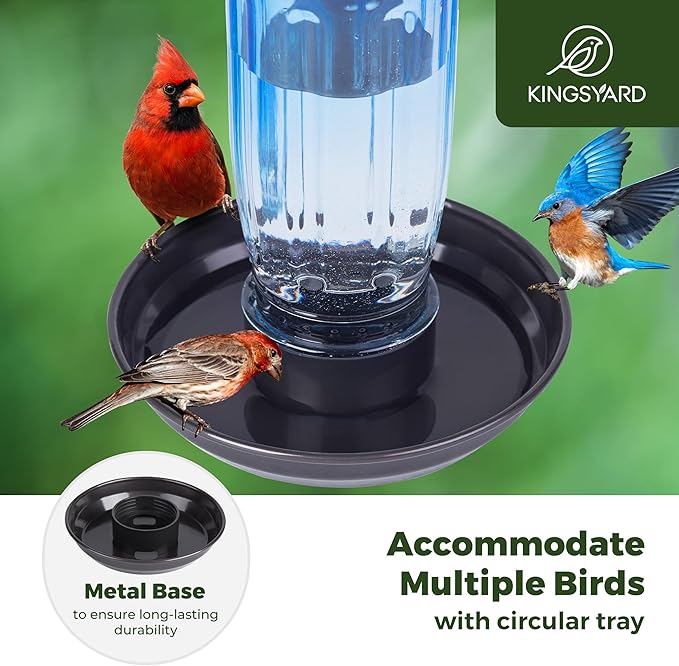 Kingsyard Glass Bird Water Dispenser for Outdoor, 16 Oz, Bird Water Feeder with Metal Hanging for Garden Yard Fence Decoration Hummingbird Cardinal Bluebird Finch, Blue