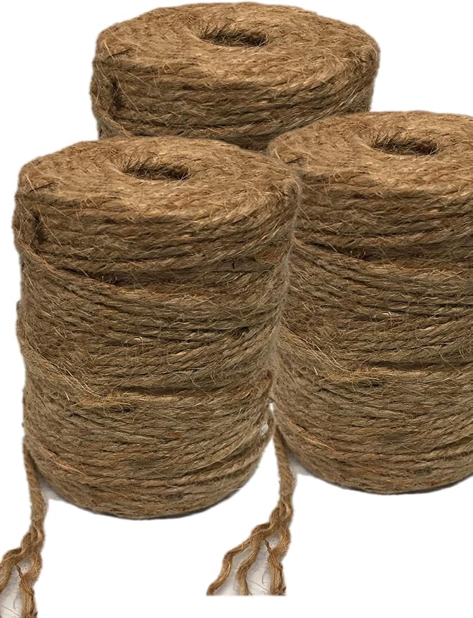 3 Pack - Natural Jute Twine- 3 Ply Burlap Twill 200 feet x 3 Total 600 feet, Grass Fiber Product