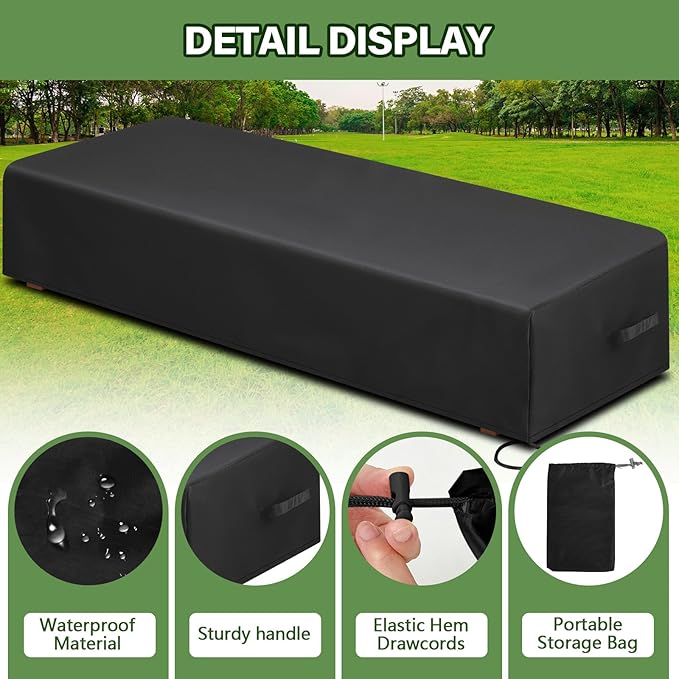 2 Pcs Patio Chaise Lounge Cover Waterproof Outdoor Lounge Chair Cover 30" D x 83" W x 12" H UV Resistant with Handle Strap for Furniture Protection (Black)