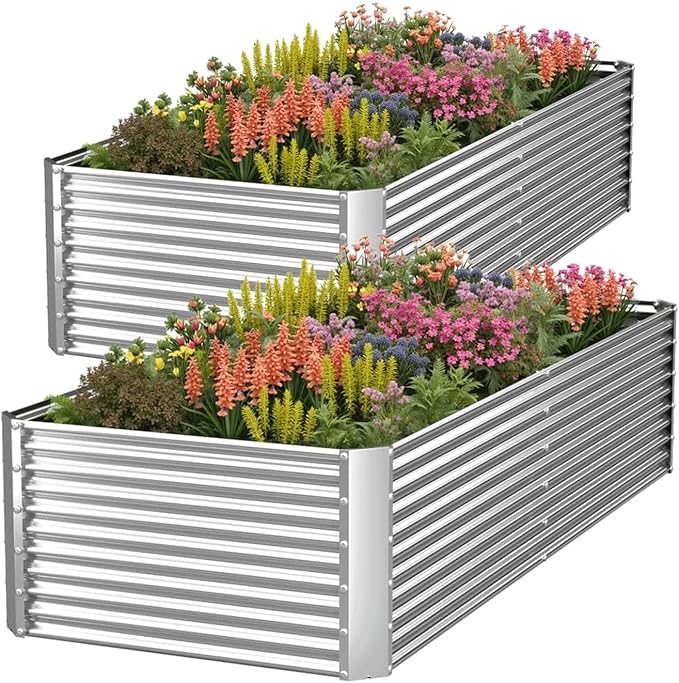 2 Pack Tall 6x3FT Raised Beds for Gardening, Corrugated Galvanized Steel Raised Garden Bed, Outdoor Metal Above Ground Garden Bed for Vegetables and Flowers(Rectangular)