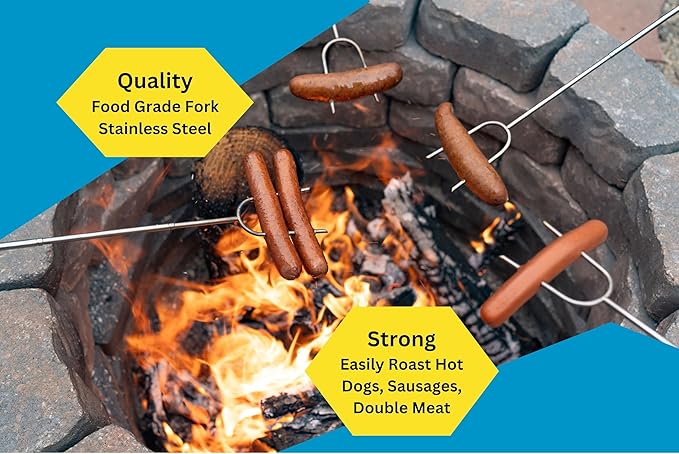 Smores Sticks for fire pit -Set of 6- Extra Strong Extendable Marshmallow Roasting Sticks w/Reinforced Joints -Rotating Stainless Steel Marshmallow sticks for fire pit, Hot dog Sticks for Campfire