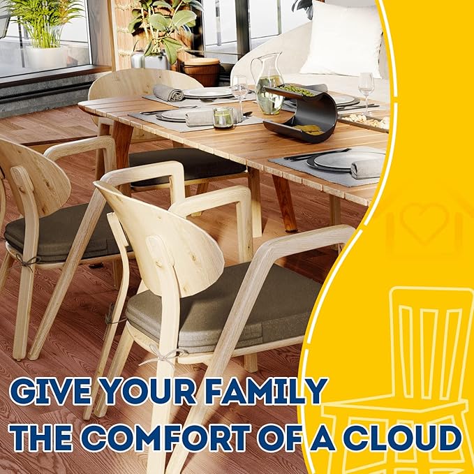 AAAAAcessories D-Shaped Chair Cushions, 2" Thick Dining Chair Pads with Ties and Removable, Machine-Washable Cover, 17" x 16", Set of 2, Taupe