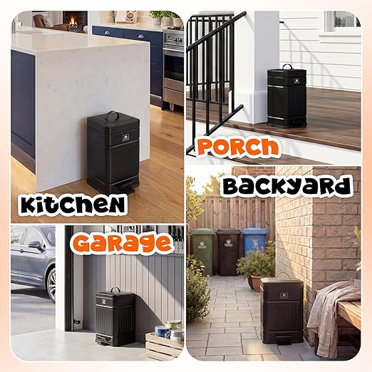 Small Trash Can with Lid, 1.3Gal Stainless Steel Dog Poop Trash Can Outside, Waterproof & Odor Control, 5L Cat Litter Trash Can, Dog Waste Station with Foot Pedal, Garbage Can for Backyard