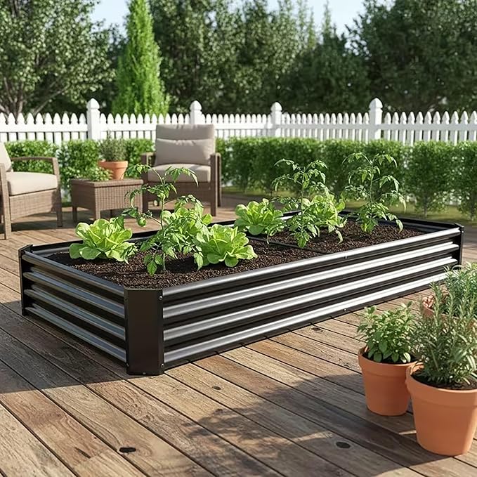 Metal Galvanized Raised Garden Bed Kit, 8 x 4 x 1 ft Galvanized Steel Raised Garden Planter Box Outdoor with Open Base for Growing Vegetables/Flowers/Herbs/Fruits/Succulents, Rectangle, Black