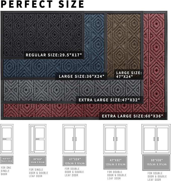 Yimobra Door Mat, Outdoor Indoor Entrance Welcome Mat, Heavy Entry Front Door Mat, Stain & Fade Resistant, Low Profile, Sturdy Rubber, Easy Clean Patio Floor Mat, Waterproof, 47 x 32, Blue