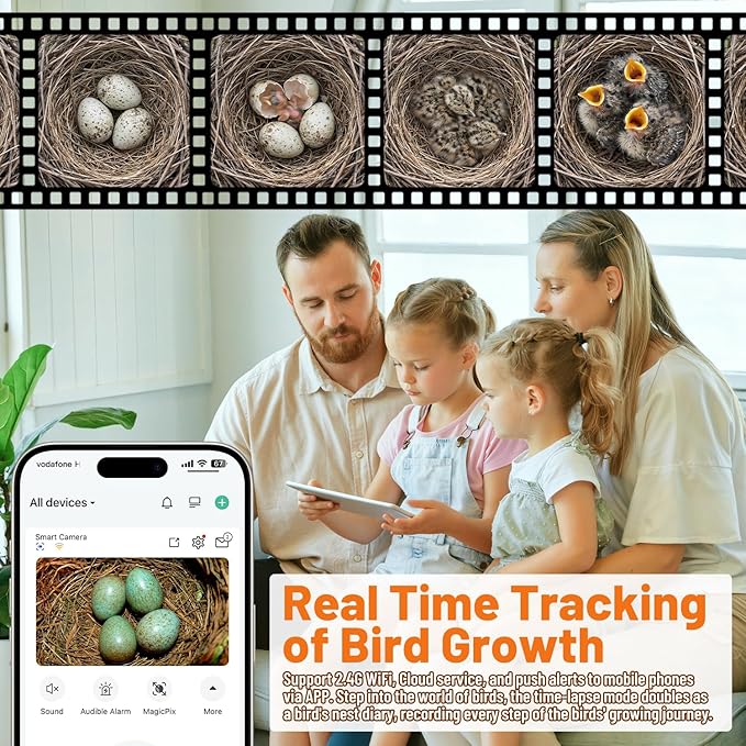 Smart Bird House with Camera, Solar Powered Bird House for Outdoor with 2K HD Cam, 2.4G WiFi, Night Vision, Motion Detection & 16GB SD, Watch Bird Nesting & Hatching in Real Time, Waterproof