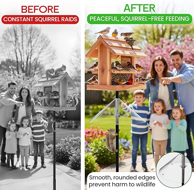 Premium Squirrel Baffle for Bird Feeder Pole Chew Proof Squirres Guard with Spring for Better Defense 19 Inch Outside Mount for Bird Feeders Raccoon Rodent Stopper Garden Accessories Backyard