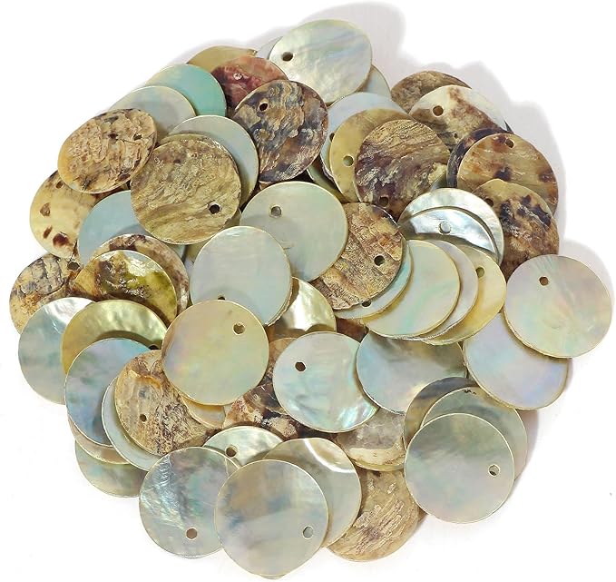 Firstmeet Shell Beads 65pcs Natural 20mm Flat Round Mussel Shell Coin Drop Charm Beads with Iridescent Back for Handcraft Jewelry Making(DIY-1023-Prairie Sand-20)