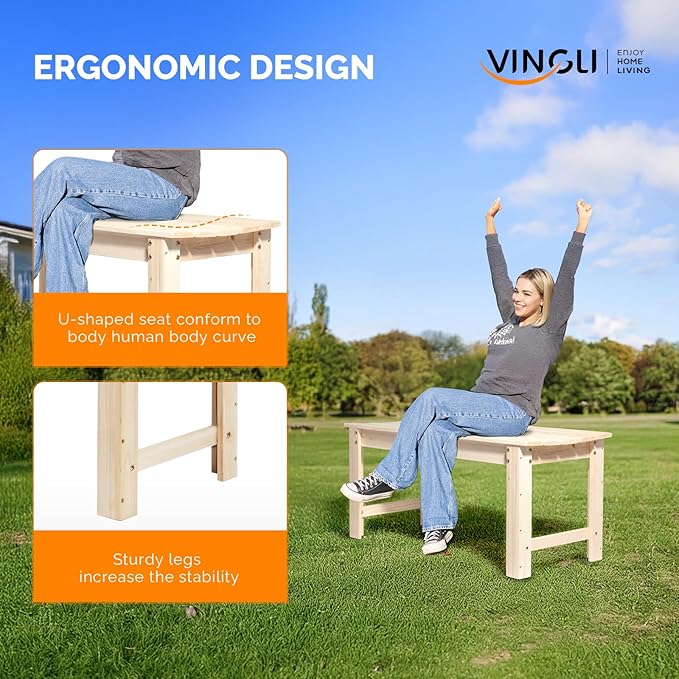 VINGLI Outdoor Wood Bench, 40" Outdoor Bench Patio Wooden Bench Garden Bench Outdoor Backless Bench for Deck Patio (Natural)