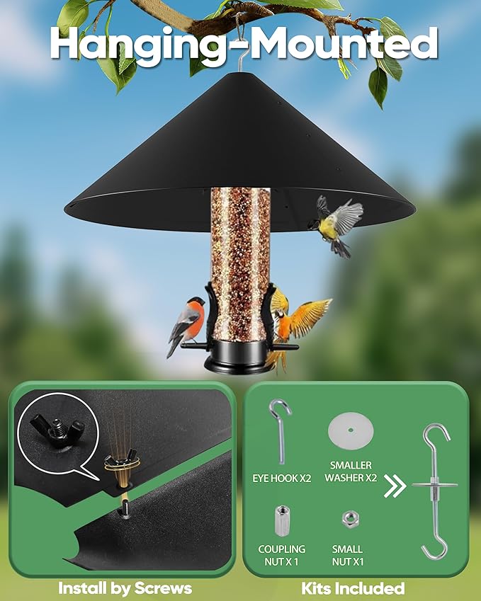 19 Inch Metal Squirrel Baffle for Bird Feeder, Hanging Baffles for Squirrel Proof Bird Feeders, Outdoor Cover Rain Guard, Rust Chew Proof Heavy Duty