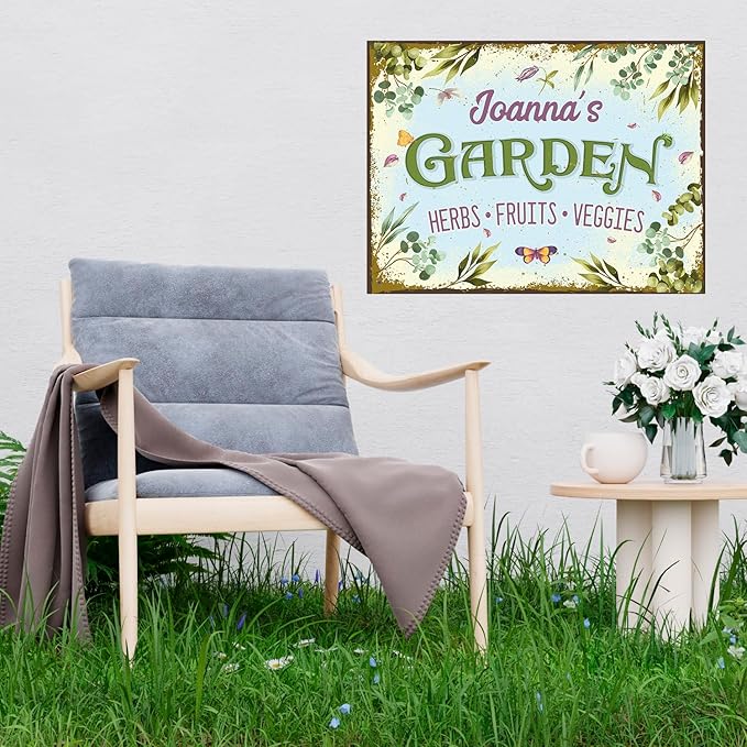 Custom Garden Sign, Present, Personalized Name for Vegetable Patch and Backyard Décor Sign, 18x24 Inches, Rust Free .063 Aluminum, Fade Resistant, Made in USA by Sigo Signs