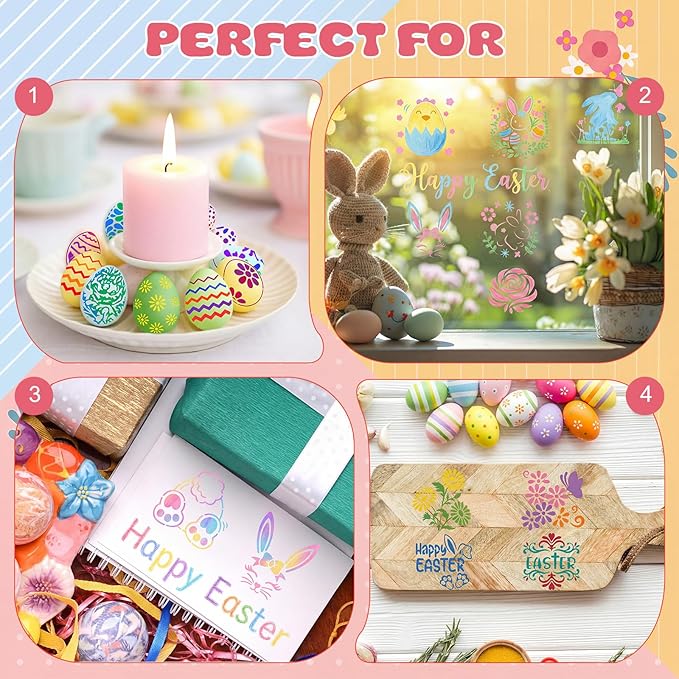Marspark 72 Pcs Spring Easter Small Stencils for Crafts Reusable 3 Inch Stencils for Painting on Wood DIY Craft Paint Template for Wall Home Decor Card Rock Canvas Drawing Holiday (Bunny Egg)