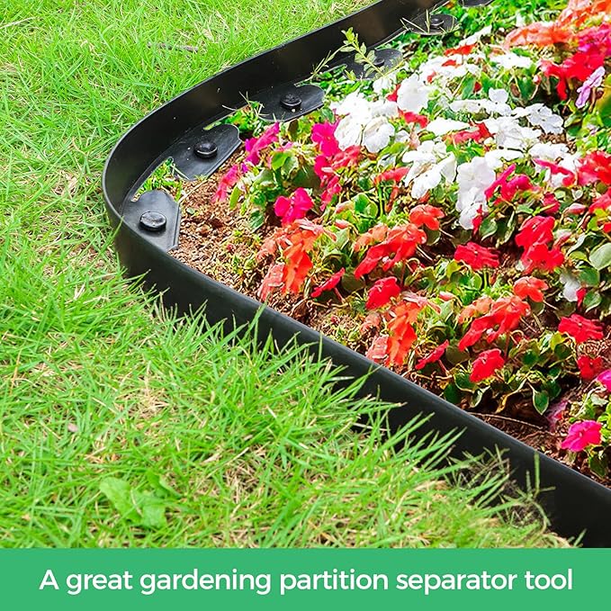 2-Inch x 200 FT Landscape Edging Border with 300 Stakes, Plastic Garden Edging Border Kit, Flexible No Dig Lawn Edging Border for Garden Flower Beds Yard Pathway Paver (Black)