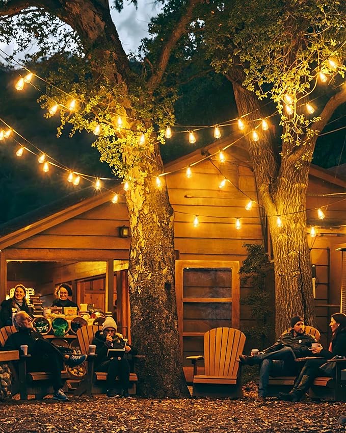 Outdoor String Lights Waterproof, 50FT Patio Lights with 26 ST38 Edison Bulbs (1 Sqare), Outside Hanging Decorative Lights for Porch, Blacony, Blackyard, Bistro, Garden, 2700K