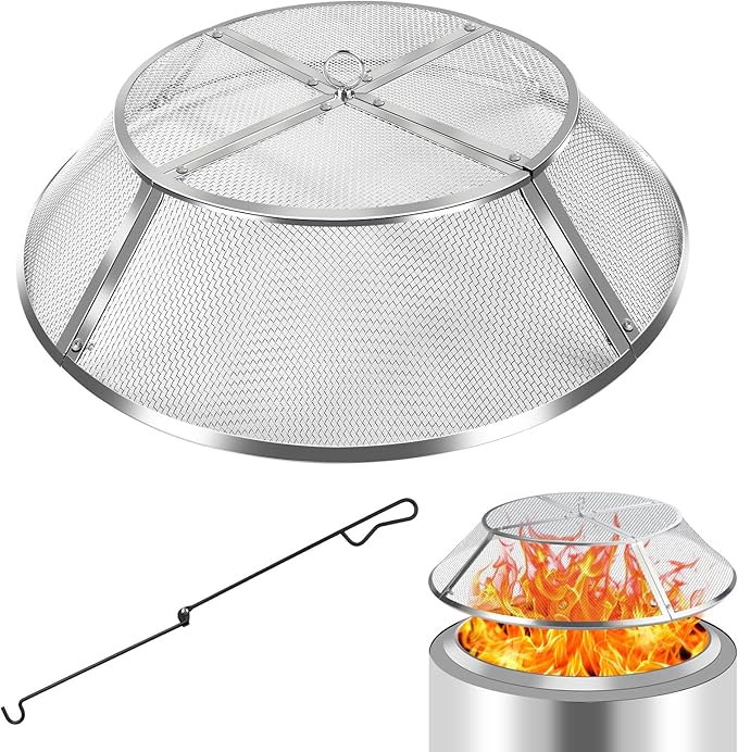 Fire Pit Spark Screen for Solo Stove Range Accessories, 15 Inch Range Shield 304 Stainless Steel Detachable Mesh Fire Pit Spark Protector with Grill Function and Removal Tools