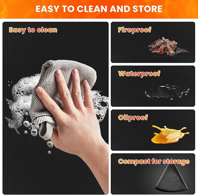 Large 52'' Fire Pit Mat for Solo Stove Bonfire | Double-Sided Fireproof | Waterproof | Oil-Proof | Easy to Clean | Bonfire Accessories | Round BBQ Mat for Solo Stove Accessories Deck Patio Lawn