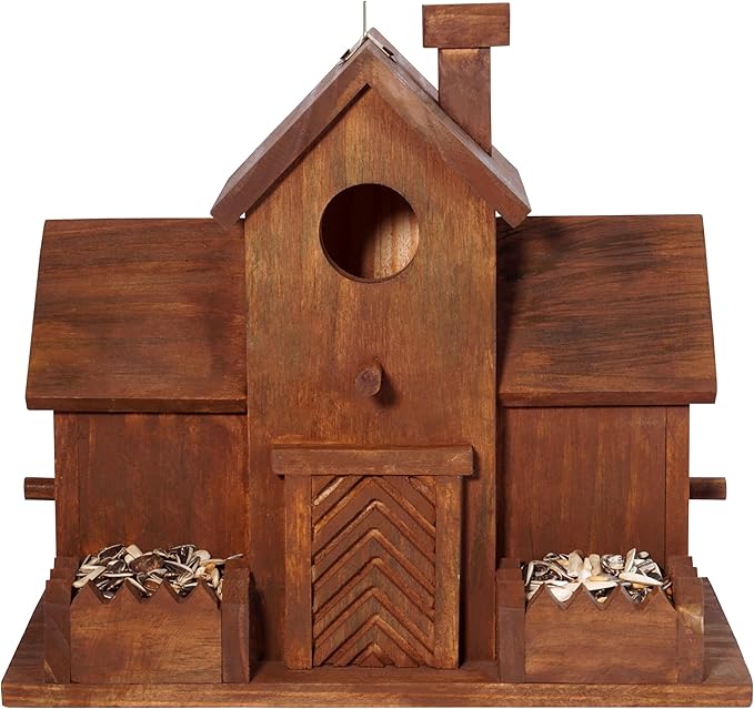 MIXUMON Bird Houses for Outside with Bird Feeder, Outdoor 3 Hole Bird House Room for 3 Bird Families Bluebird Finch Cardinals Hanging Birdhouse for Garden (Style 12)