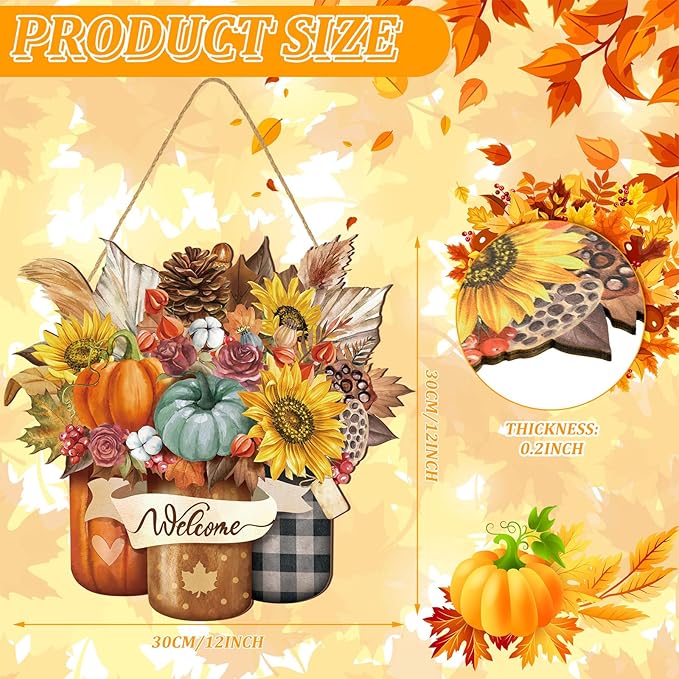 Boao Welcome Thanksgiving Door Decorations Thanksgiving Sign Hanging Decoration Wall Hanger Masquerade Carnival Wreath for Outdoor Farmhouse Porch Front Door Decor