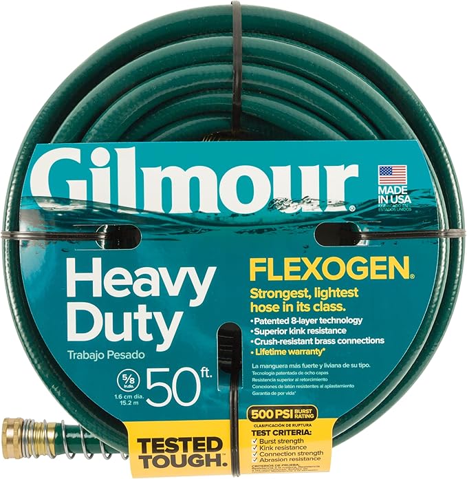 Gilmour Flexogen 5/8" x 50' Heavy Duty Flexogen Water Hose, Flexible Garden Hose for Vegetable Gardens, Flower Beds, and Lawn Sprinklers