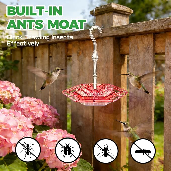 Hummingbird Feeders for Outdoors Hanging with 30 Feeding Ports Saucer Humming Bird Feeder with Integrated Ant Moat Bee-Proof Leak-Proof No Drip, Easy Cleaning and Refill