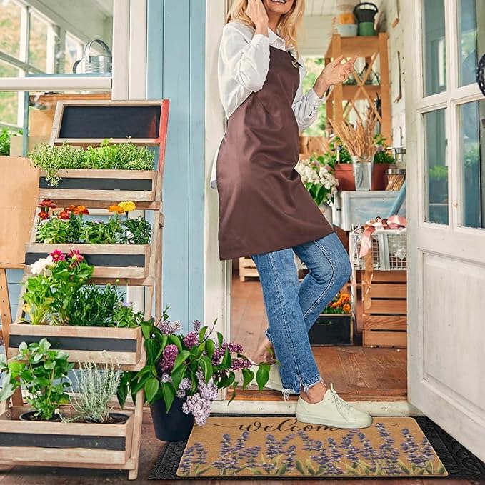 Lavender-Welcome-Doormat for Indoor Outdoor Entrance Floral-Spring-Summer-Door-Mats Non Slip Coir Seasonal Doormat 17 x 29 Inches