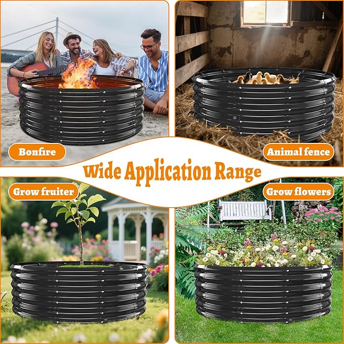 Metal Fire Pit Ring/Bonfire Fire Ring- 48 Inches Diameter, 0.7 MM Thick,1.5 ft High, Durable and Stylish for Outdoor Fire Pits,Patios and Camping (Black, 4X4X1.5 ft)