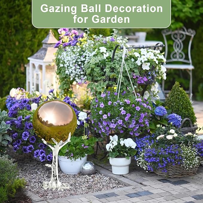 Nerien 6 Inch Gazing Ball, Stainless Steel Garden Mirror Globe, Polished Ornament Sphere, Hollow Floating Reflective Hemisphere, Home Outdoor Pond Housewarming Swimming Pool Decoration Gift, Rose Gold