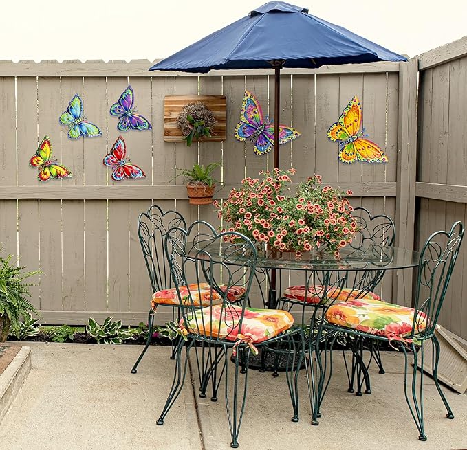 6Pcs Metal Butterfly Wall Decor, 16Inch/8Inch Outdoor Butterfly Wall Art for Fence Garden Yard Room Patio Balcony Decorations
