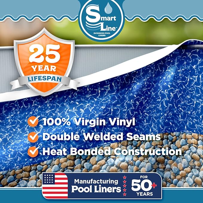Smartline 24 ft Round Swimming Pool Liner | Bedrock | Overlap Style | 48-52 Inch Wall Height | 25 Gauge Heavy Duty Virgin Vinyl | Designed for Steel Sided Above Ground Pools