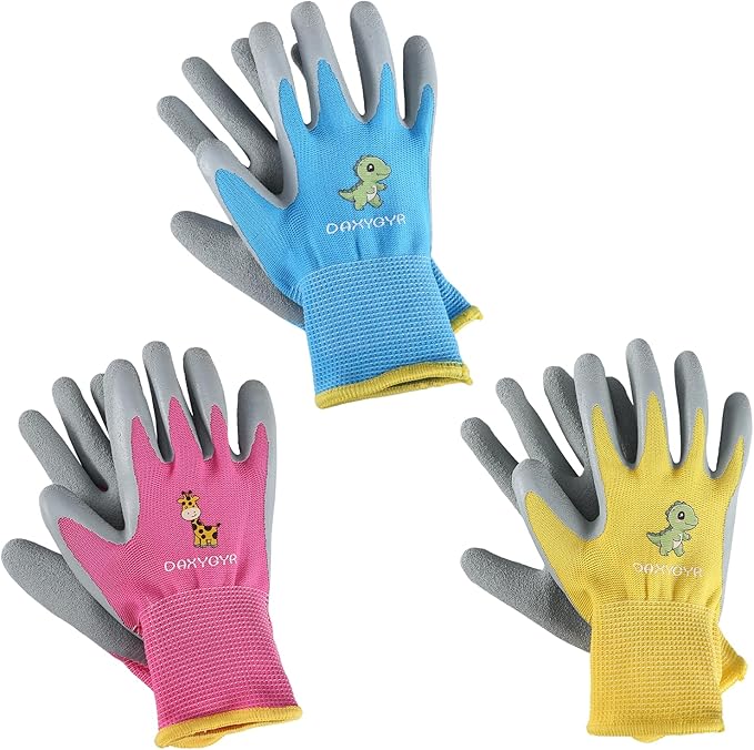 3/6 Pairs Kids Gardening Gloves, Latex Coated Non-Slip Work Gloves, Outdoor Gardening Gloves for Youth, Boys & Girls