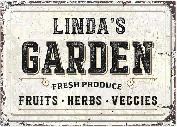 Custom Garden Fresh Produce Sign, Personalized Rustic Name for Backyard, Farm and Décor Sign, 10x14 Inches, Rust Free .040 Aluminum, Fade Resistant, Made in USA by Sigo Signs