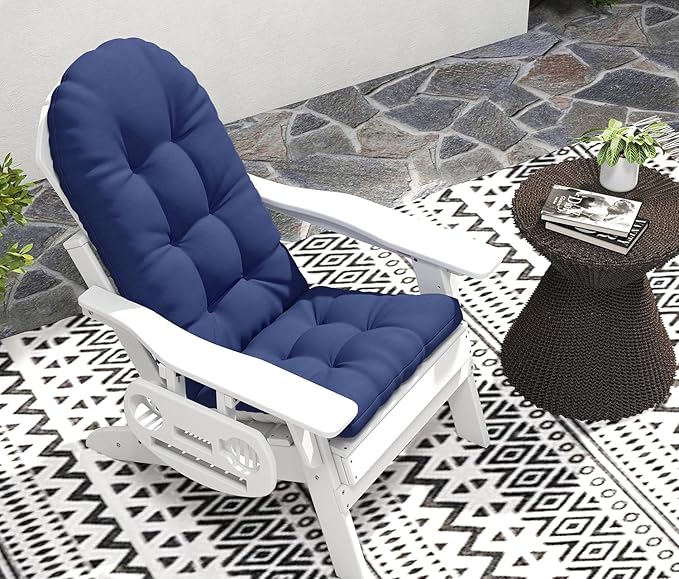 Adirondack Chair Cushion, Thickened High Back Patio Cushions with Ties and Non-Slip Bottom, Water-Resistant and UV-Protected Patio Chair Cushion for Indoor and Outdoor, Dark Blue