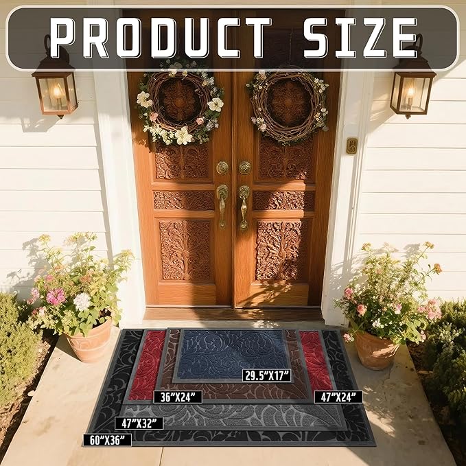 Yimobra Door Mat Outside Entrance 29.5x17, Waterproof Sturdy Outdoor Mats for Front Door, Heavy Duty Non-Slip Doormat for Garage Patio Entryway Indoor, Easy Clean, Blue