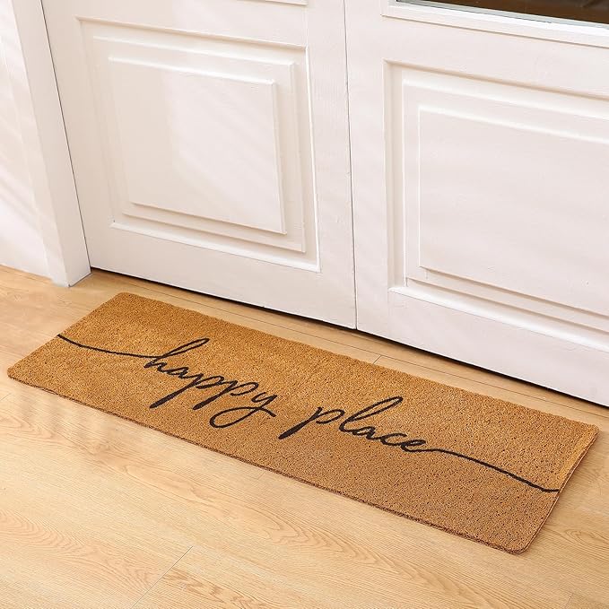 Long Doormat 48''x16'' Front Door Mat for Entrance Inside Outdoor Large Decorative Door Rug Welcome Mat for Outside Home Entry(Happy Place,Yellow)