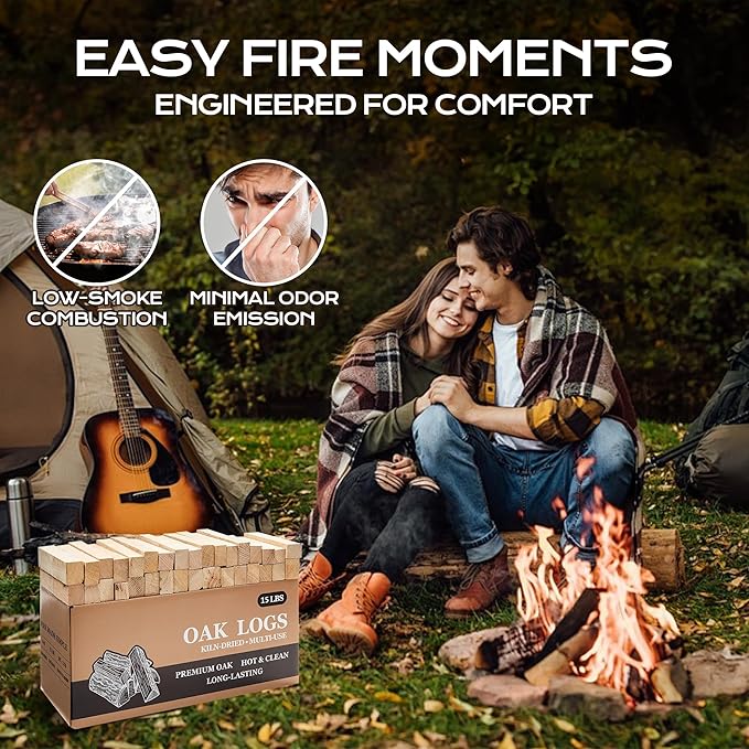 Kiln Dried Oak Firewood Bark Free Hardwood Logs for Pizza Ovens Fire Pits Fireplaces Clean Hot Burning Lights Quickly 6in 15lbs