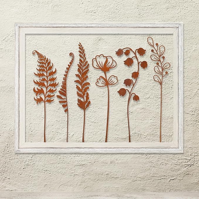 12 Pack Rusty Metal Garden Stakes, Rustic Garden Decor Decorative Metal Wildflower for Outside Plants Stakes Iron Art Outdoor for Lawn Yard Walkway