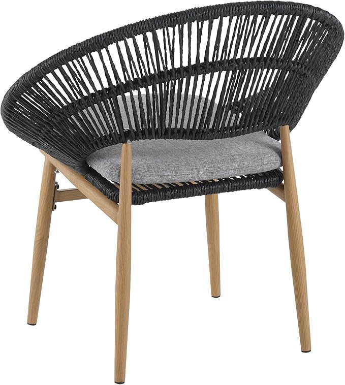 Christopher Knight Home Cyril Papasan Chair Set of 2, Patio Wicker Dining Chair, Patio Furniture Set, Comfy Reading Single Sofa with Cushion, Light Brown+Dark Gray