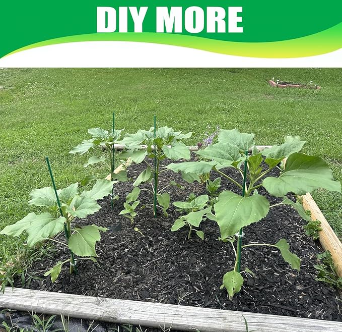 13.7 Inch 48 Pack Garden Stakes, Tomato Stakes Plastic Coated Metal Plant Sticks DIY 4ft 5ft 6ft 7ft 8ft Stakes Supports for Indoor Outdoor Plants Vegetable (48, Green)