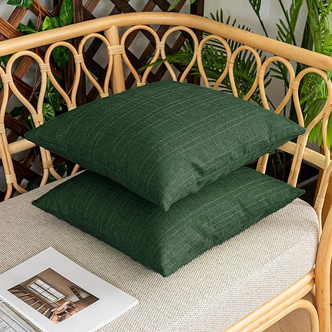 Kevin Textile Pack of 2 Outdoor Waterproof Pillow Covers Checkered Decorative Cushions Sham Throw Pillowcases Shell for Patio Tent Garden Couch Bed Sofa 16x16 Inch Army Green
