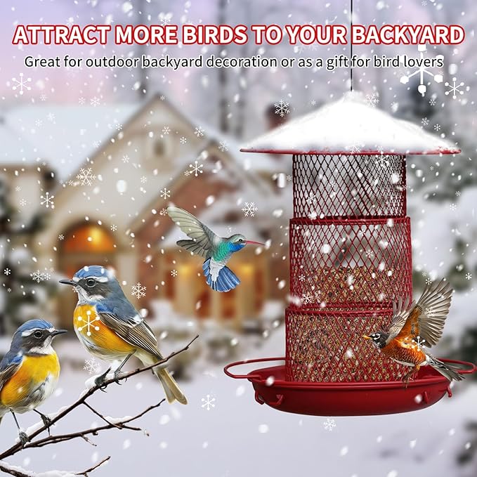 Bird Feeders for Outdoors Hanging, Durable Metal Birds Feeder with 4.5LB Large Capacity, Red Winter Bird Feeders,Sturdy & Weatherproof, Easy to Clean & Refill, Great for Attracting Cardinal,Blue Jay